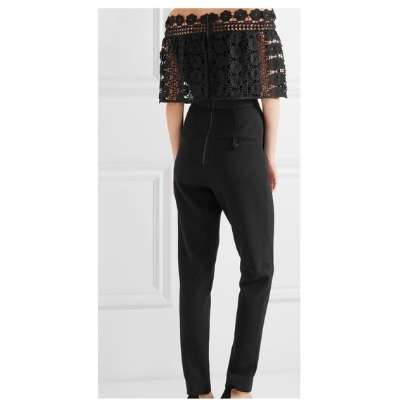 Self-Portrait Black Serena Guipure Lace Crepe Jumpsuit Crochet Pants Set - Picture 3 of 16